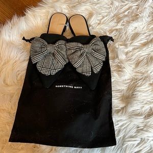 SOMETHING NAVY BLACK SUEDE BOW MULE SLIDES 8.5- NEVER WORN! NWOT